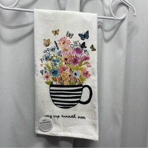 My cup runneth over kitchen towel floral white biblical inspirational nwt